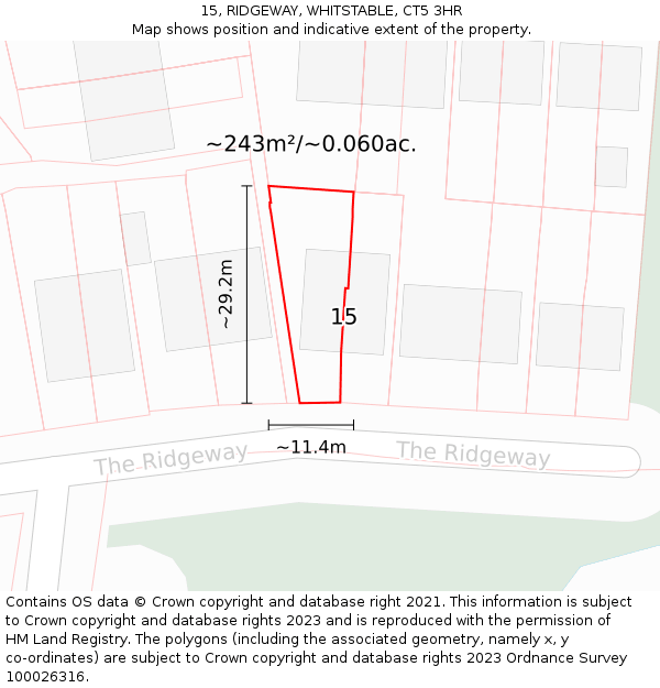 15, RIDGEWAY, WHITSTABLE, CT5 3HR: Plot and title map
