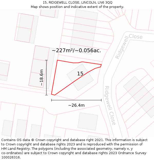 15, RIDGEWELL CLOSE, LINCOLN, LN6 3QQ: Plot and title map