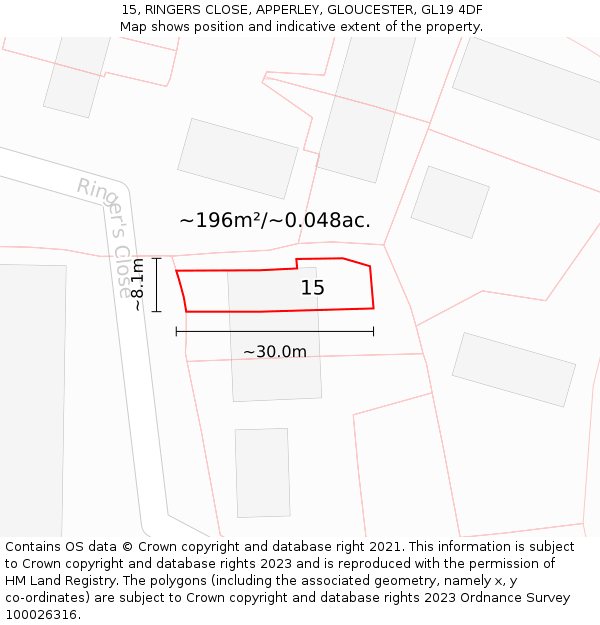 15, RINGERS CLOSE, APPERLEY, GLOUCESTER, GL19 4DF: Plot and title map