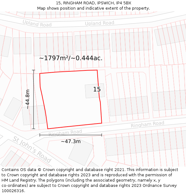 15, RINGHAM ROAD, IPSWICH, IP4 5BX: Plot and title map