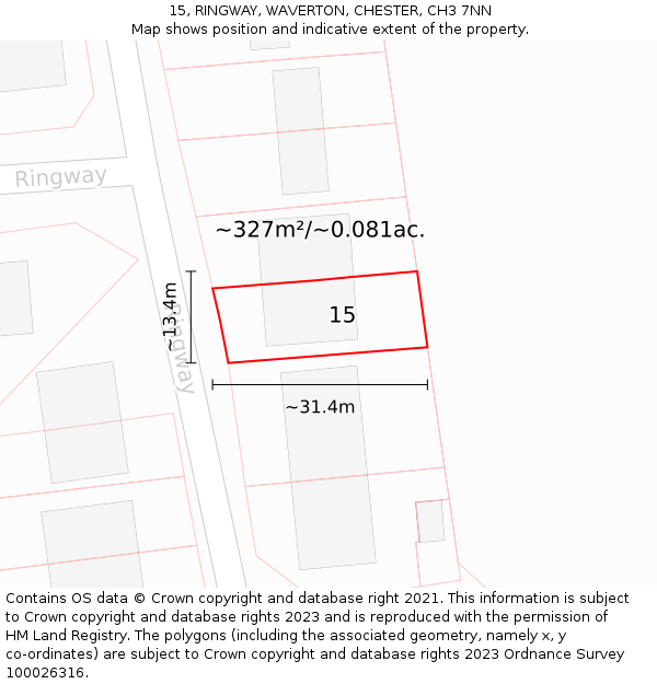 15, RINGWAY, WAVERTON, CHESTER, CH3 7NN: Plot and title map