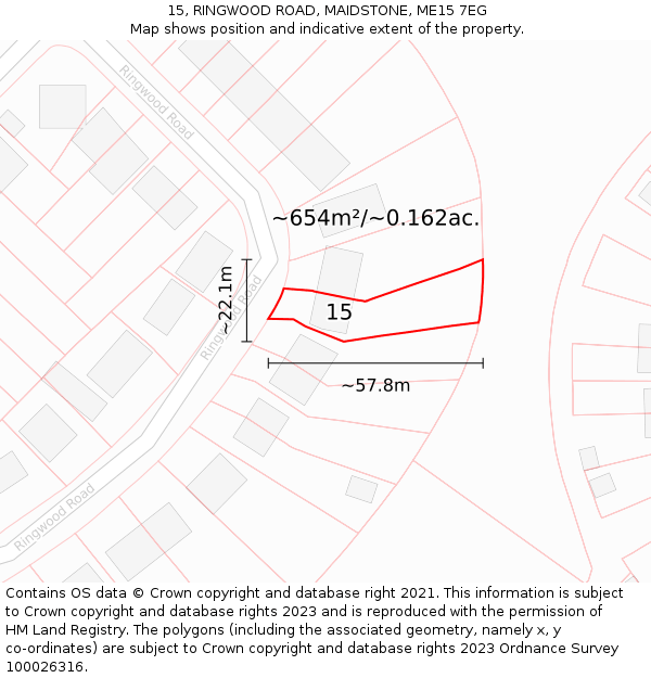 15, RINGWOOD ROAD, MAIDSTONE, ME15 7EG: Plot and title map