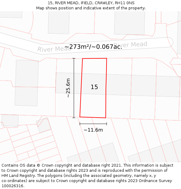 15, RIVER MEAD, IFIELD, CRAWLEY, RH11 0NS: Plot and title map
