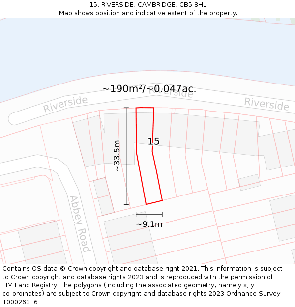 15, RIVERSIDE, CAMBRIDGE, CB5 8HL: Plot and title map