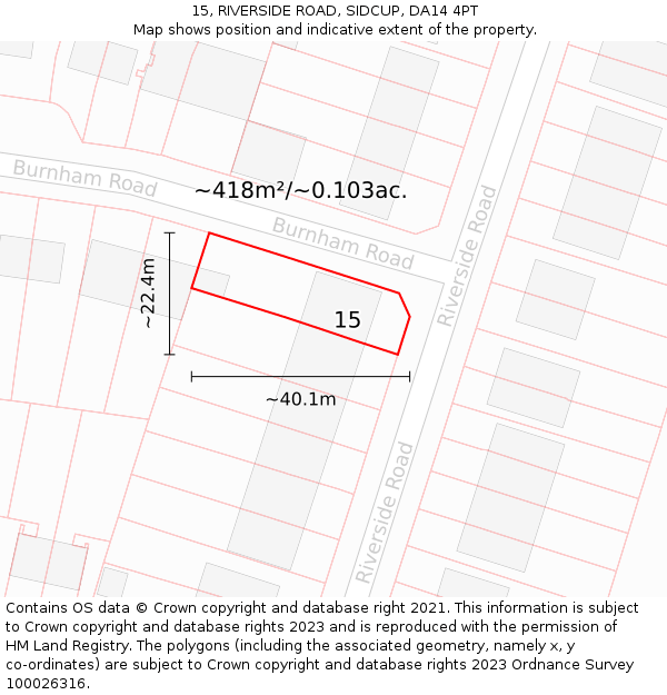 15, RIVERSIDE ROAD, SIDCUP, DA14 4PT: Plot and title map