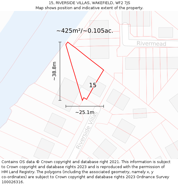 15, RIVERSIDE VILLAS, WAKEFIELD, WF2 7JS: Plot and title map