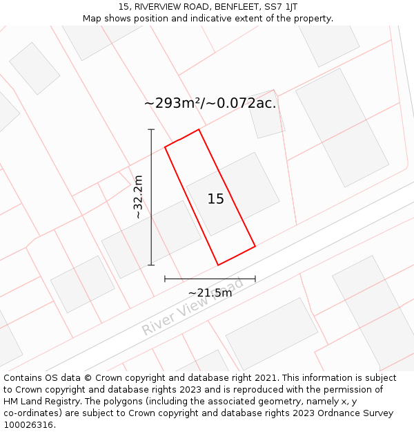 15, RIVERVIEW ROAD, BENFLEET, SS7 1JT: Plot and title map