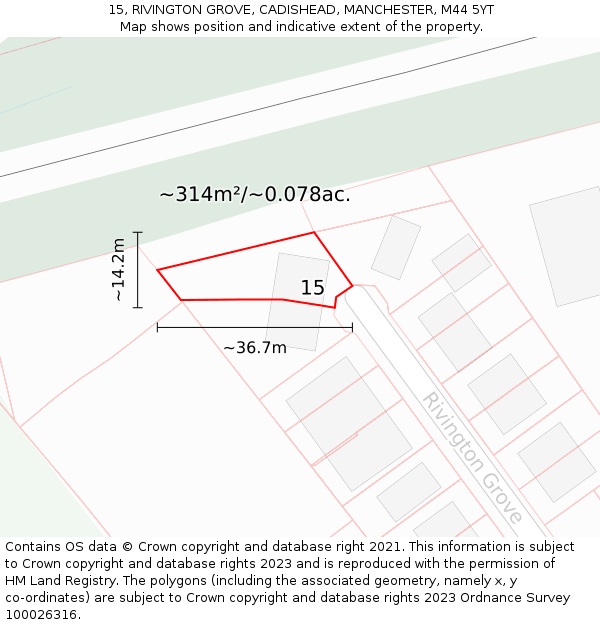 15, RIVINGTON GROVE, CADISHEAD, MANCHESTER, M44 5YT: Plot and title map
