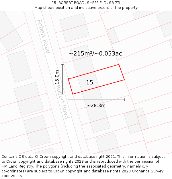 15, ROBERT ROAD, SHEFFIELD, S8 7TL: Plot and title map