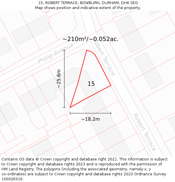 15, ROBERT TERRACE, BOWBURN, DURHAM, DH6 5EG: Plot and title map