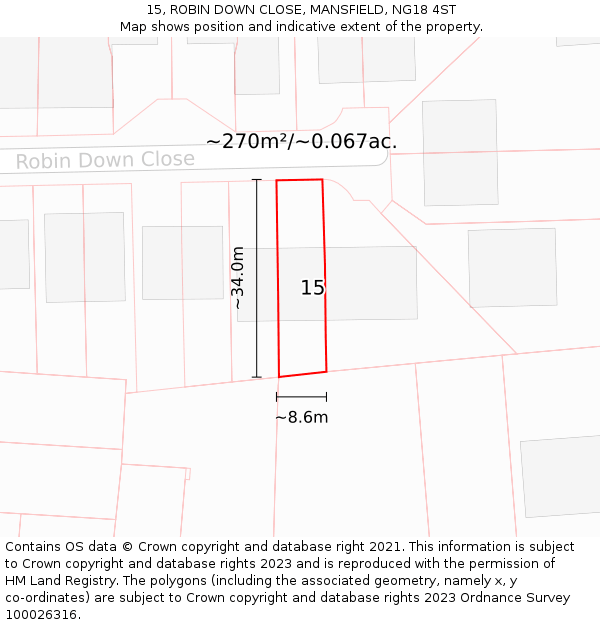 15, ROBIN DOWN CLOSE, MANSFIELD, NG18 4ST: Plot and title map