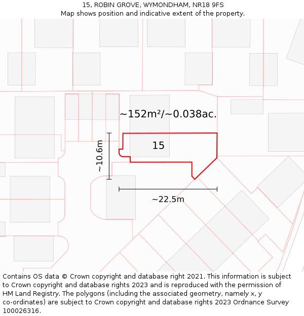 15, ROBIN GROVE, WYMONDHAM, NR18 9FS: Plot and title map