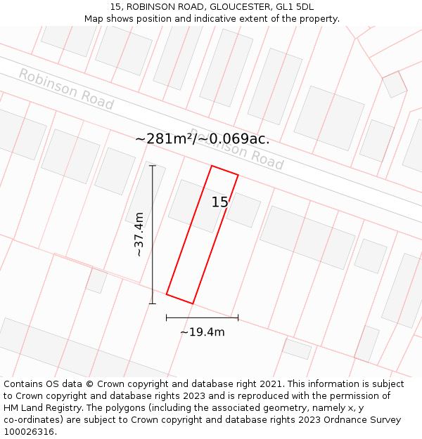 15, ROBINSON ROAD, GLOUCESTER, GL1 5DL: Plot and title map