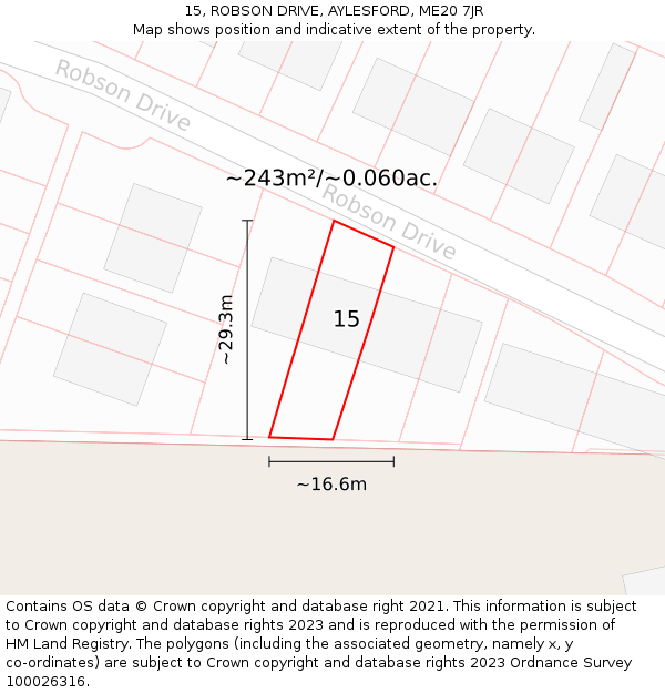 15, ROBSON DRIVE, AYLESFORD, ME20 7JR: Plot and title map