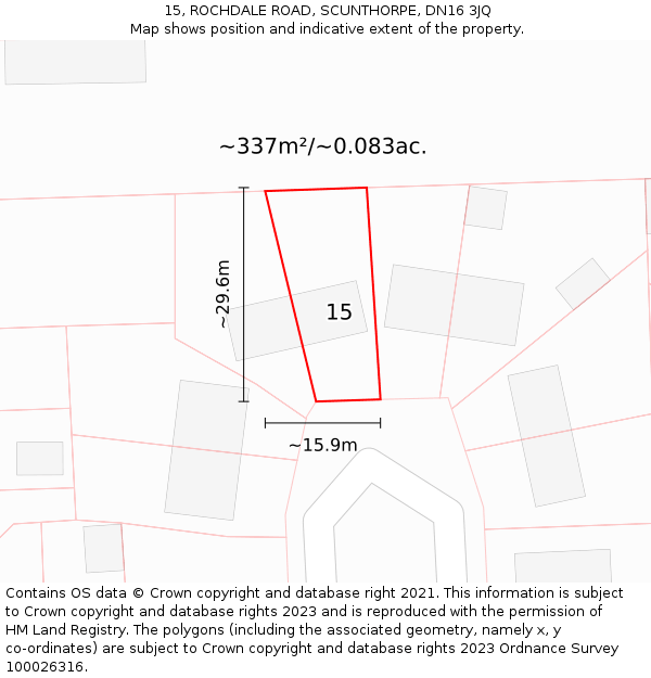 15, ROCHDALE ROAD, SCUNTHORPE, DN16 3JQ: Plot and title map