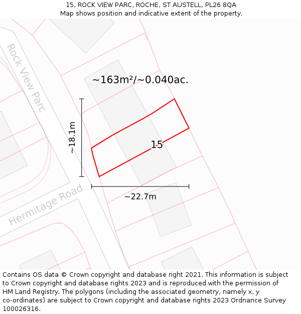 15, ROCK VIEW PARC, ROCHE, ST AUSTELL, PL26 8QA: Plot and title map