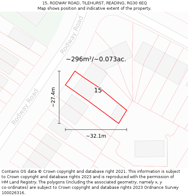 15, RODWAY ROAD, TILEHURST, READING, RG30 6EQ: Plot and title map
