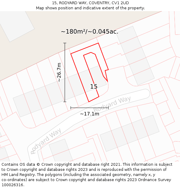 15, RODYARD WAY, COVENTRY, CV1 2UD: Plot and title map