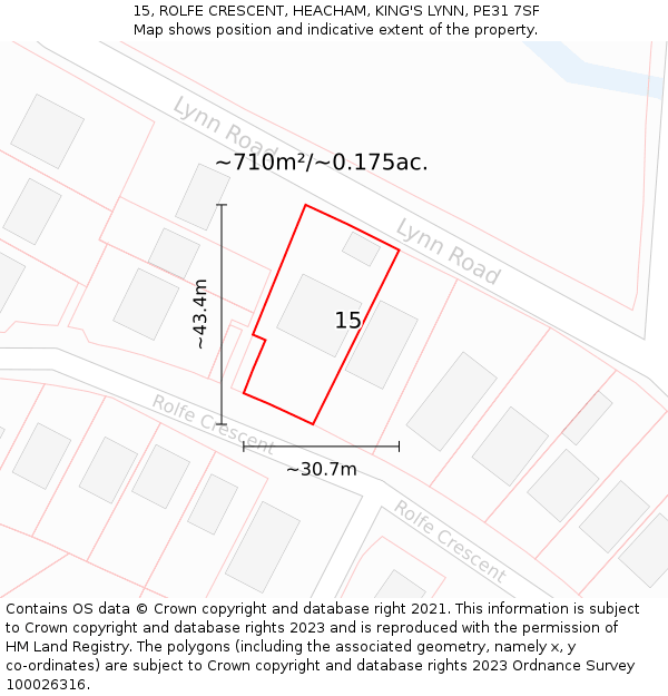 15, ROLFE CRESCENT, HEACHAM, KING'S LYNN, PE31 7SF: Plot and title map