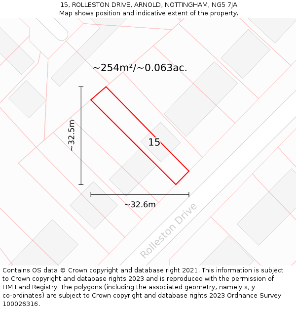15, ROLLESTON DRIVE, ARNOLD, NOTTINGHAM, NG5 7JA: Plot and title map