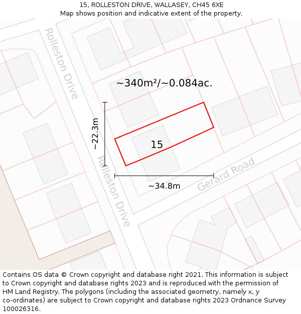 15, ROLLESTON DRIVE, WALLASEY, CH45 6XE: Plot and title map