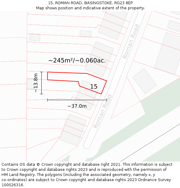 15, ROMAN ROAD, BASINGSTOKE, RG23 8EP: Plot and title map