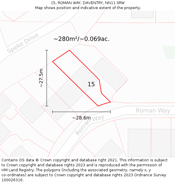 15, ROMAN WAY, DAVENTRY, NN11 0RW: Plot and title map