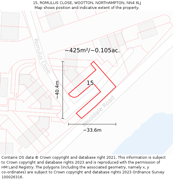 15, ROMULUS CLOSE, WOOTTON, NORTHAMPTON, NN4 6LJ: Plot and title map