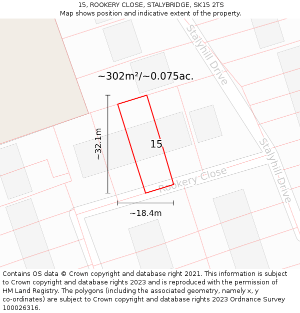 15, ROOKERY CLOSE, STALYBRIDGE, SK15 2TS: Plot and title map