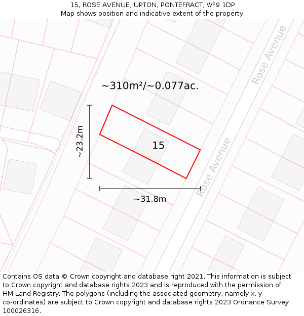 15, ROSE AVENUE, UPTON, PONTEFRACT, WF9 1DP: Plot and title map