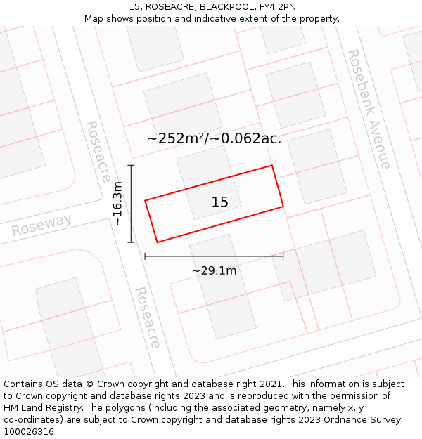 15, ROSEACRE, BLACKPOOL, FY4 2PN: Plot and title map
