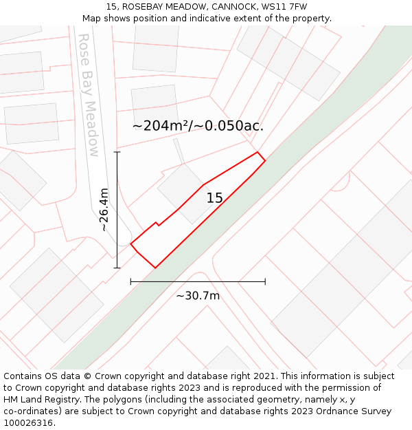 15, ROSEBAY MEADOW, CANNOCK, WS11 7FW: Plot and title map