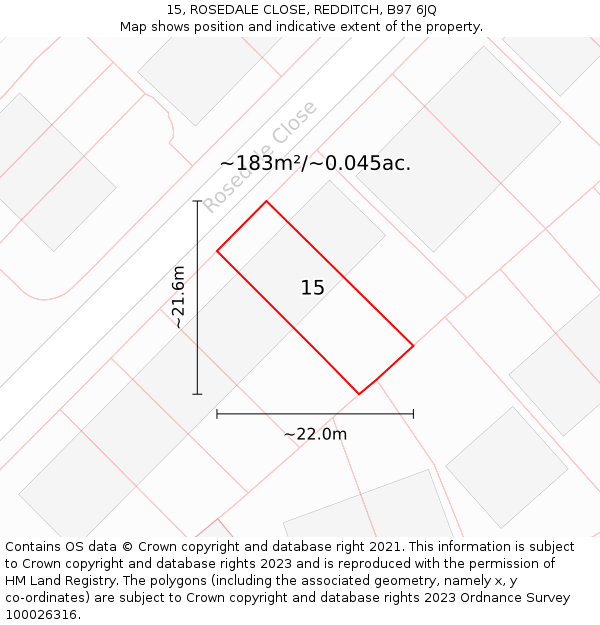 15, ROSEDALE CLOSE, REDDITCH, B97 6JQ: Plot and title map