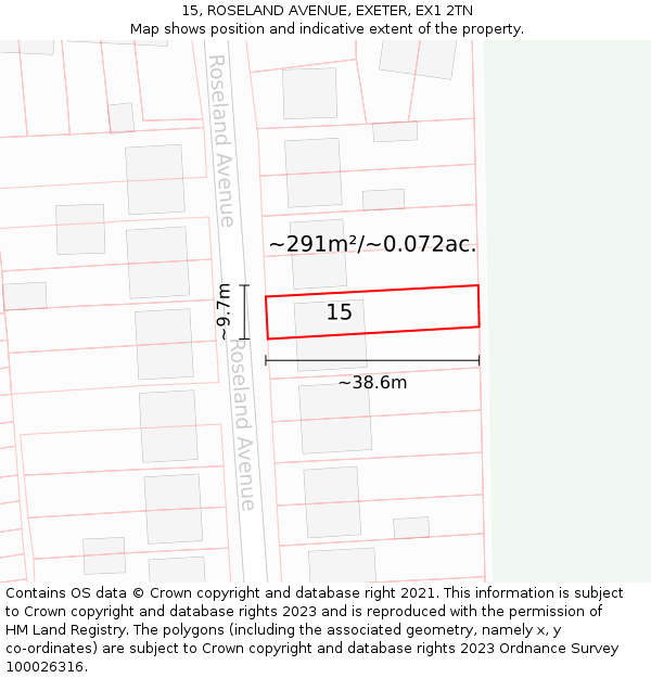 15, ROSELAND AVENUE, EXETER, EX1 2TN: Plot and title map