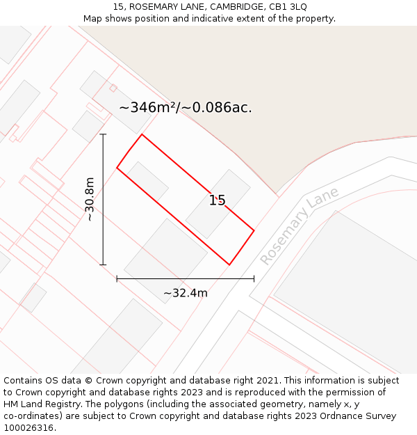 15, ROSEMARY LANE, CAMBRIDGE, CB1 3LQ: Plot and title map