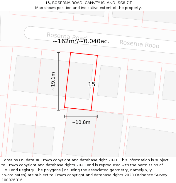 15, ROSERNA ROAD, CANVEY ISLAND, SS8 7JT: Plot and title map