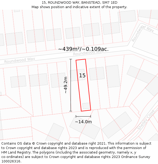 15, ROUNDWOOD WAY, BANSTEAD, SM7 1ED: Plot and title map