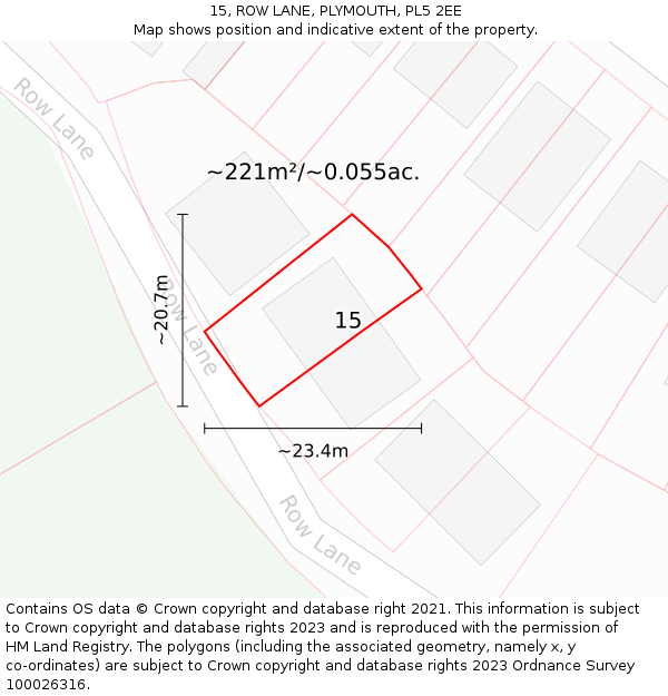 15, ROW LANE, PLYMOUTH, PL5 2EE: Plot and title map