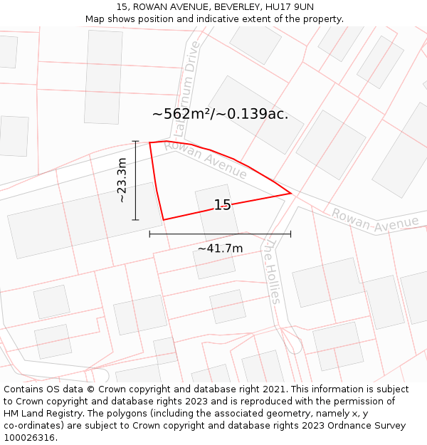 15, ROWAN AVENUE, BEVERLEY, HU17 9UN: Plot and title map