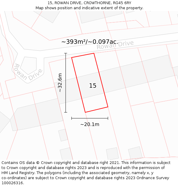 15, ROWAN DRIVE, CROWTHORNE, RG45 6RY: Plot and title map
