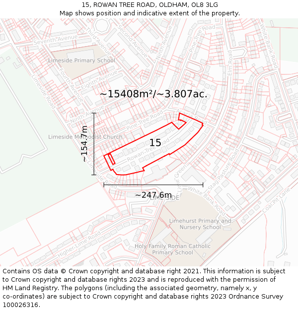 15, ROWAN TREE ROAD, OLDHAM, OL8 3LG: Plot and title map