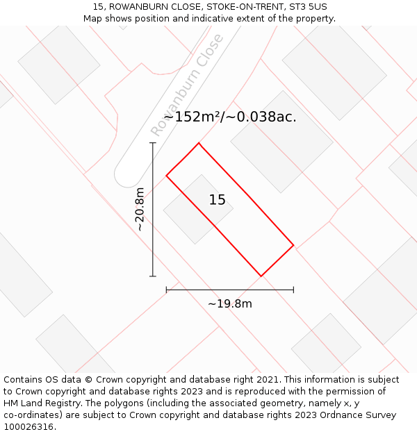 15, ROWANBURN CLOSE, STOKE-ON-TRENT, ST3 5US: Plot and title map