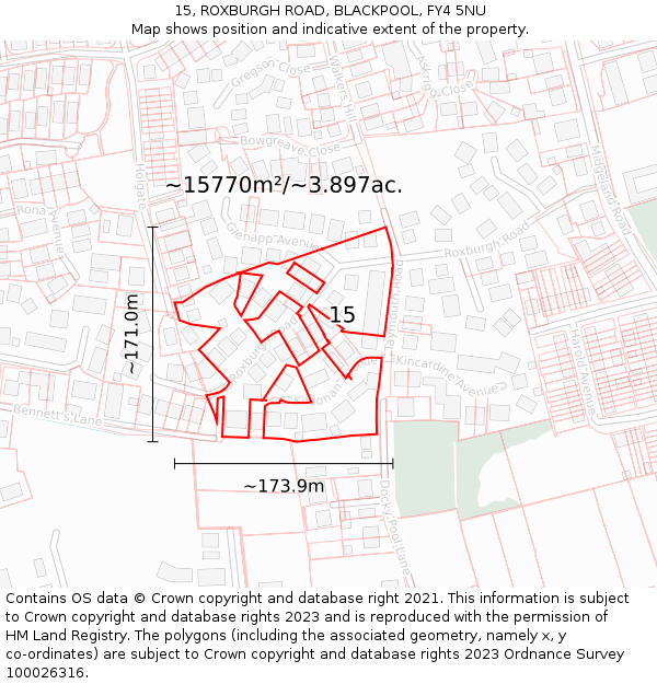 15, ROXBURGH ROAD, BLACKPOOL, FY4 5NU: Plot and title map