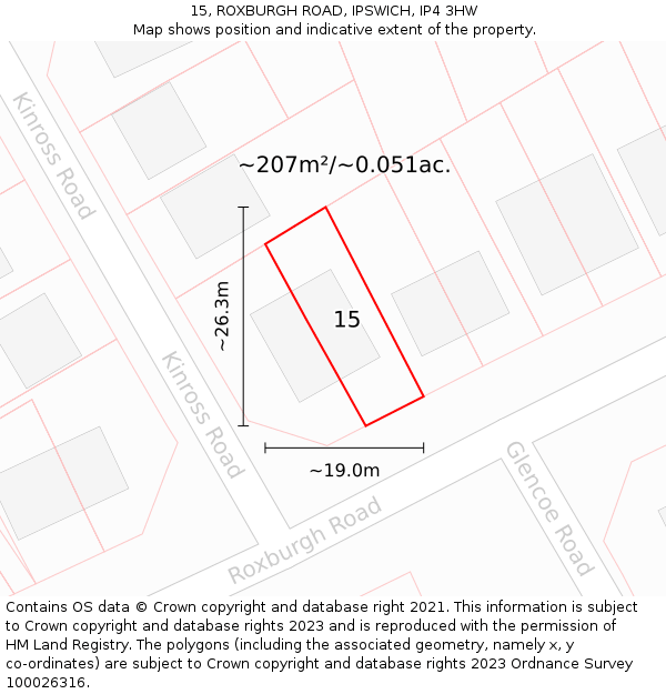 15, ROXBURGH ROAD, IPSWICH, IP4 3HW: Plot and title map