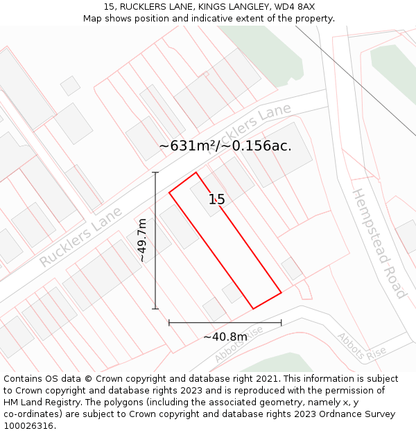 15, RUCKLERS LANE, KINGS LANGLEY, WD4 8AX: Plot and title map