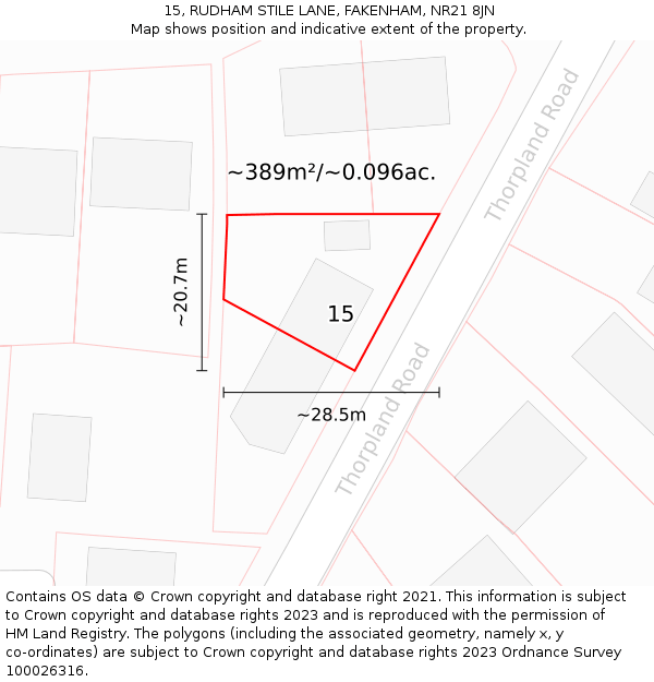 15, RUDHAM STILE LANE, FAKENHAM, NR21 8JN: Plot and title map