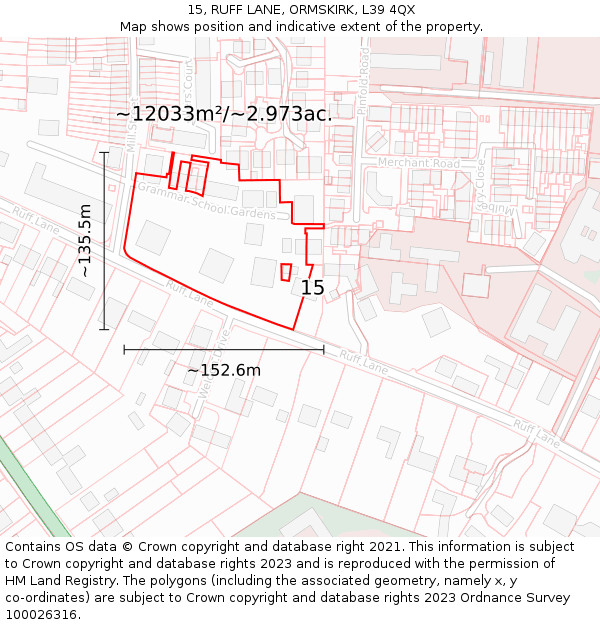 15, RUFF LANE, ORMSKIRK, L39 4QX: Plot and title map