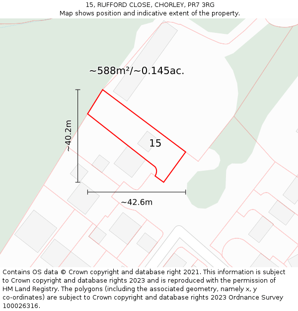 15, RUFFORD CLOSE, CHORLEY, PR7 3RG: Plot and title map