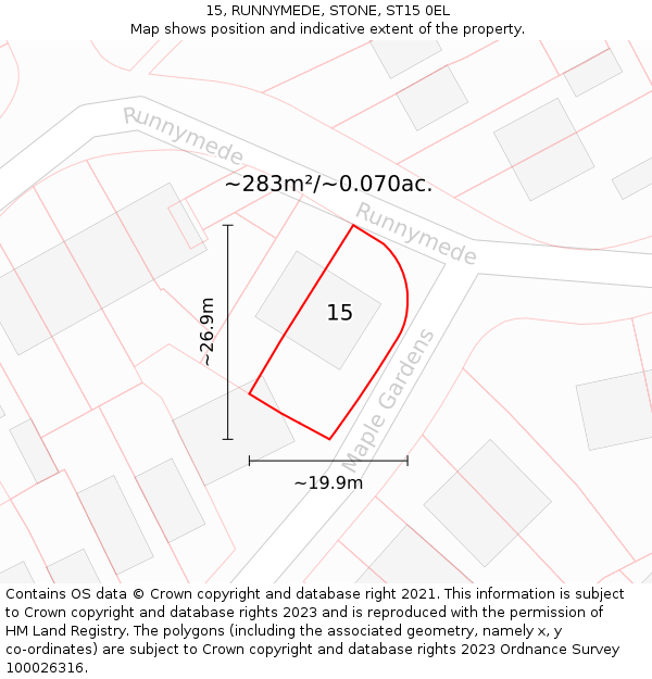 15, RUNNYMEDE, STONE, ST15 0EL: Plot and title map
