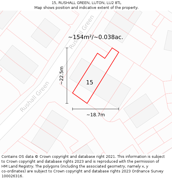 15, RUSHALL GREEN, LUTON, LU2 8TL: Plot and title map